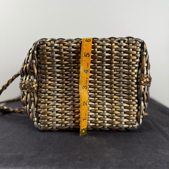 Vintage CEM Woven Leather Metallic Bronze Gold Purse | 80's 90s Bucket Style Bag - Picture 13 of 15